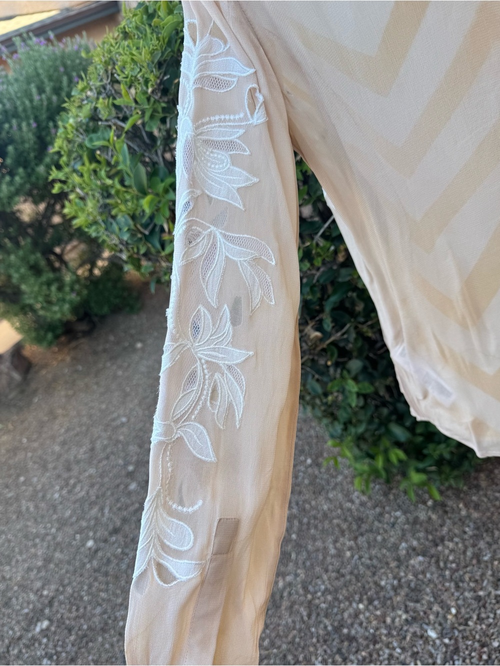 Reiss Sheer Embroidered Floral Button-Up Blouse in Beige - Picture 12 of 15